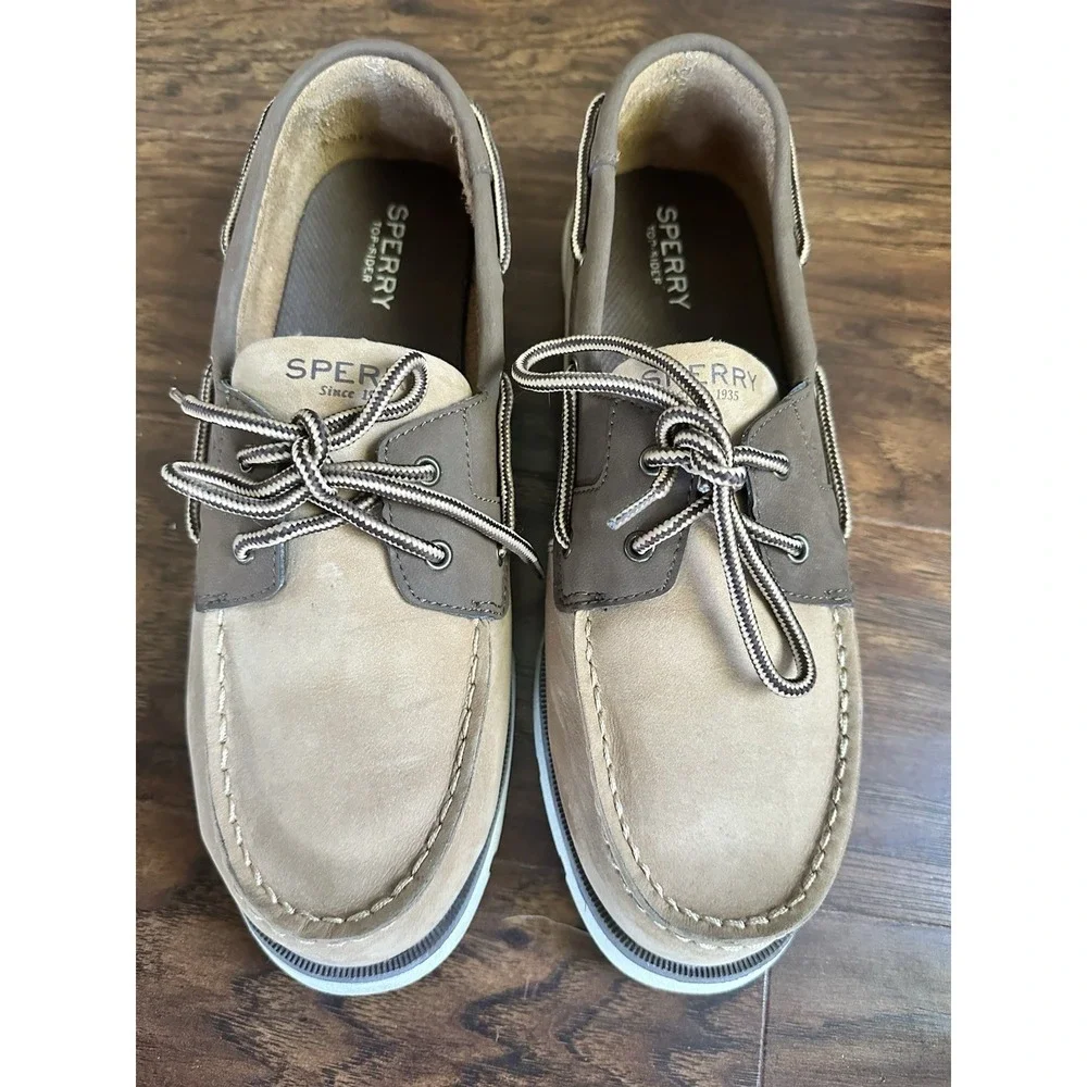 SPERRY TOP-SIDER Boys Size 7M LEEWARD SAHARA BOAT SHOES BROWN Leather
